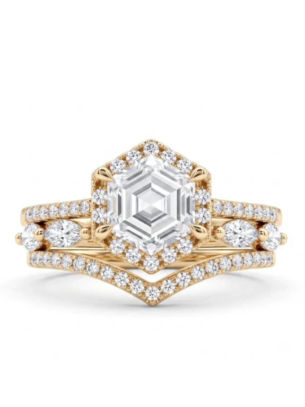 Charmed Aroma Honeycomb Bee ring set, 925 Sterling Silver 10k Gold finish